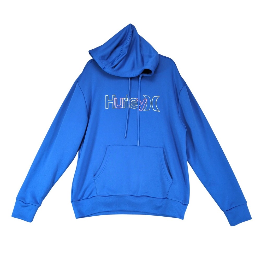 Hurley Blue Spellout Logo Pullover Hoodie Mens M Pockets Surf Skater Streetwear
